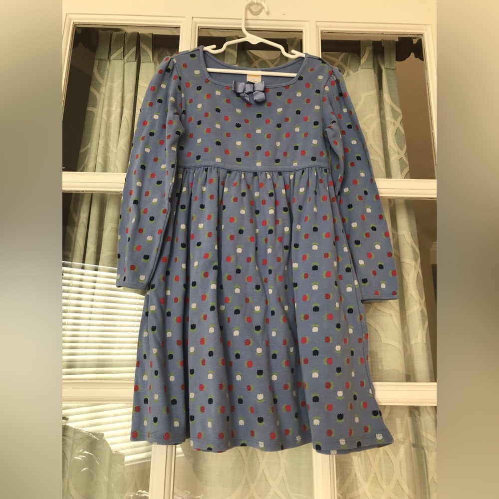 Gymboree size 7 blue tulips dress with blue bow in GUC
